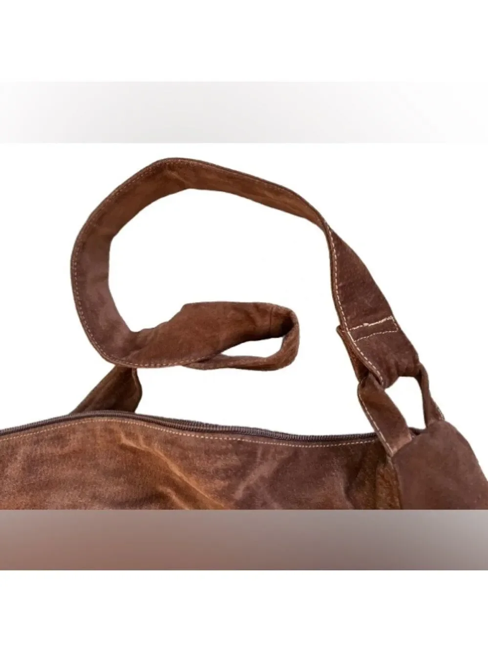 Vintage Rare Italian Beaded Brown Suede Elephant Boho Large Crossbody Hobo Bag